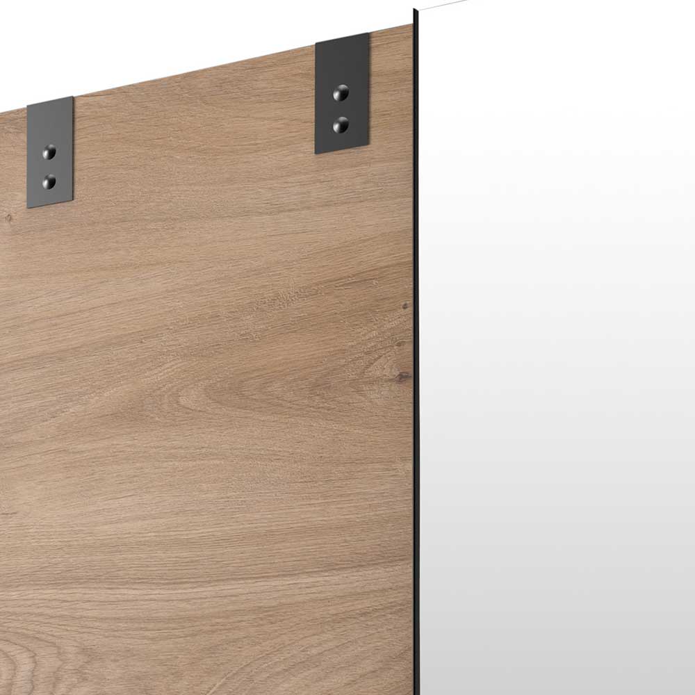 Oberes Paneel der Schiebetür in heller Holzoptik mit schwarzen Beschlägen – Janeiro
