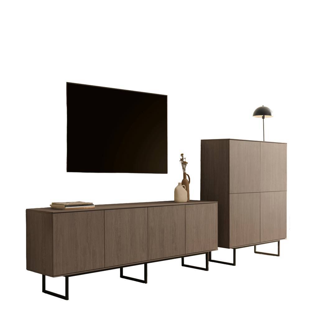 Modernes zweiteiliges TV Lowboard und Highboard Set in dunkler Holzoptik für das Wohnzimmer – Julado