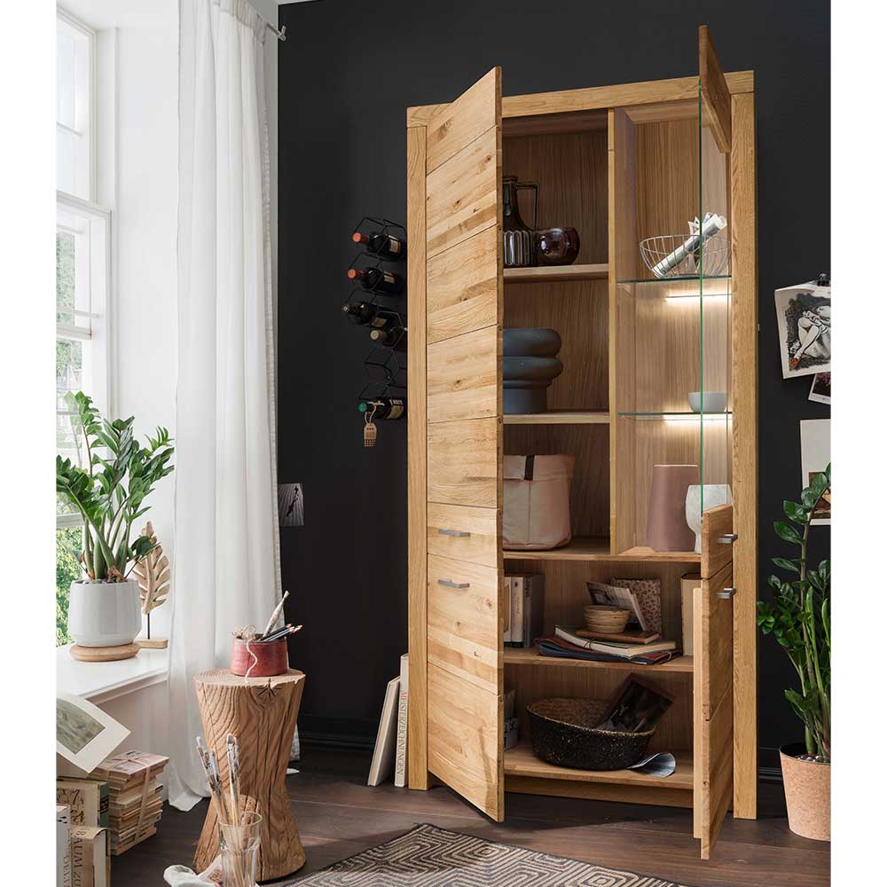 Wohnzimmer Massivholzschrank mit Glas Einsatz - Loitons
