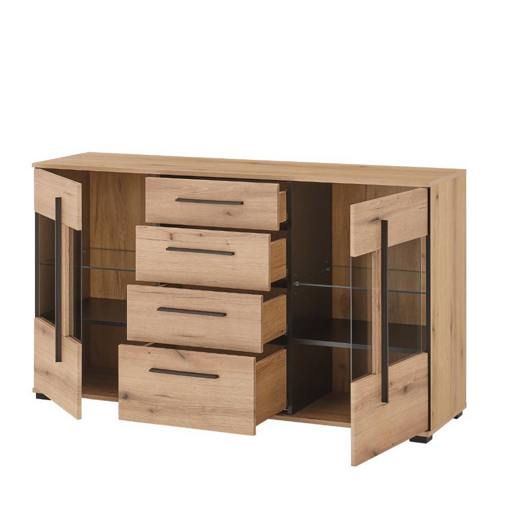Vitrinenkombination und Wandboard Set - Brocus (vierteilig)