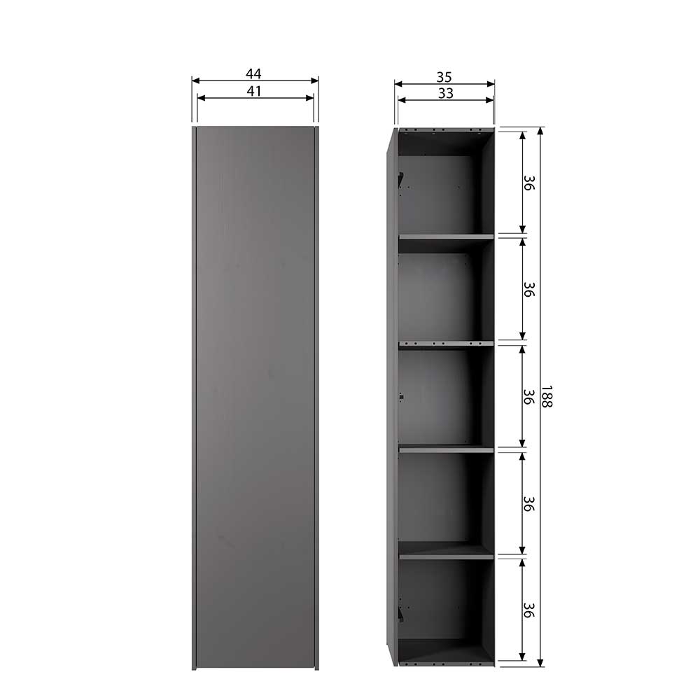 44x188x35 cm 1-türiger Schrank in Schwarz lackiert - Riley
