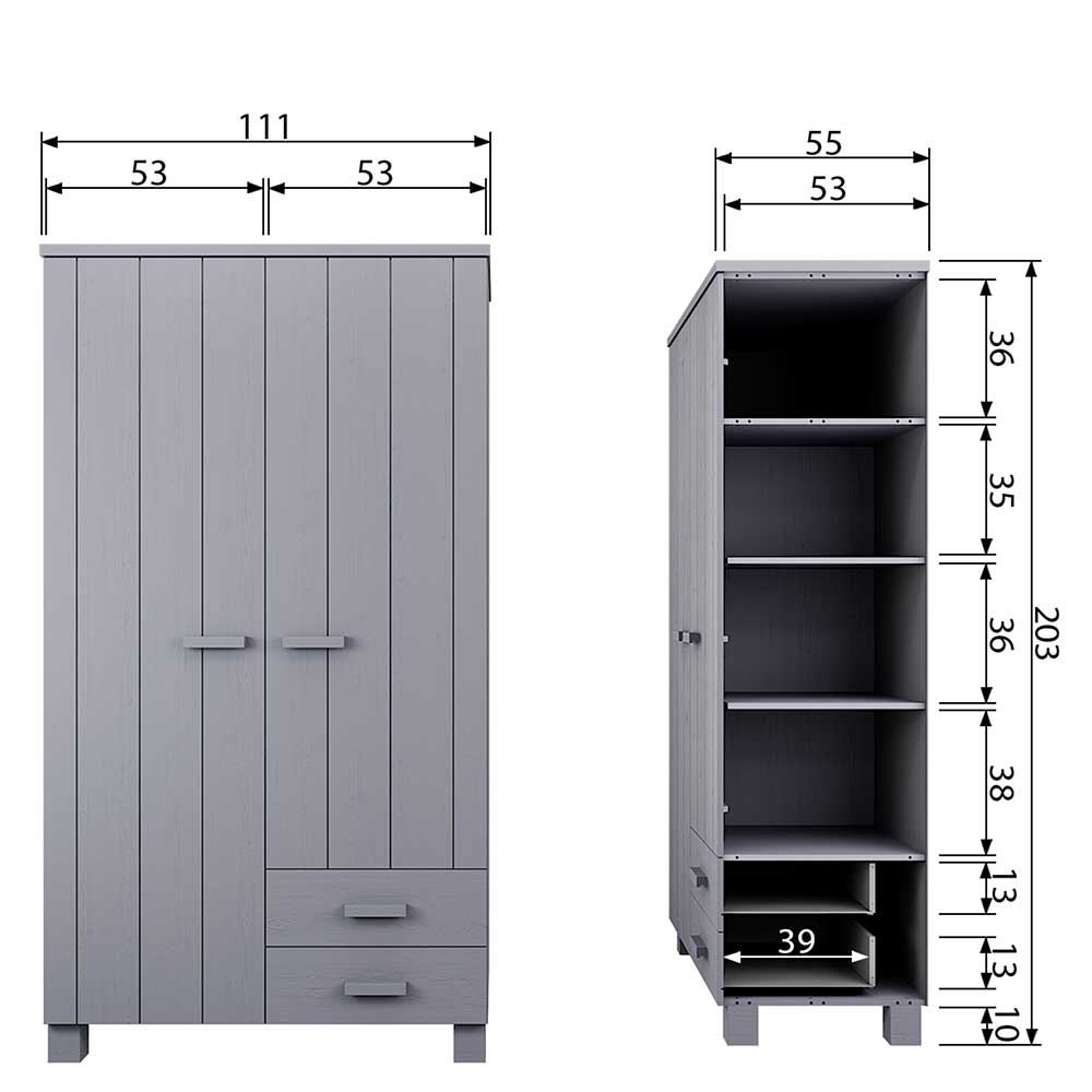 Schlafzimmer Schrank aus Holz Grau lackiert - Tastria