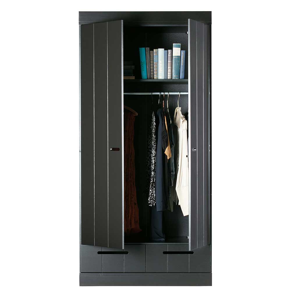 Schwarzer Schlafzimmerschrank aus Holz Kiefer - Vindrus