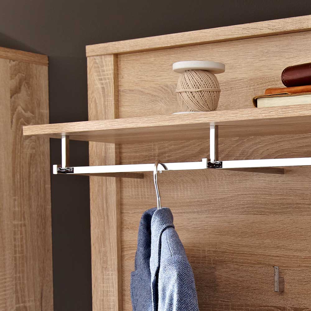 Wandgarderobe in Sonoma Eiche mit praktischer Ablage und stabiler Kleiderstange aus Metall – Xesta