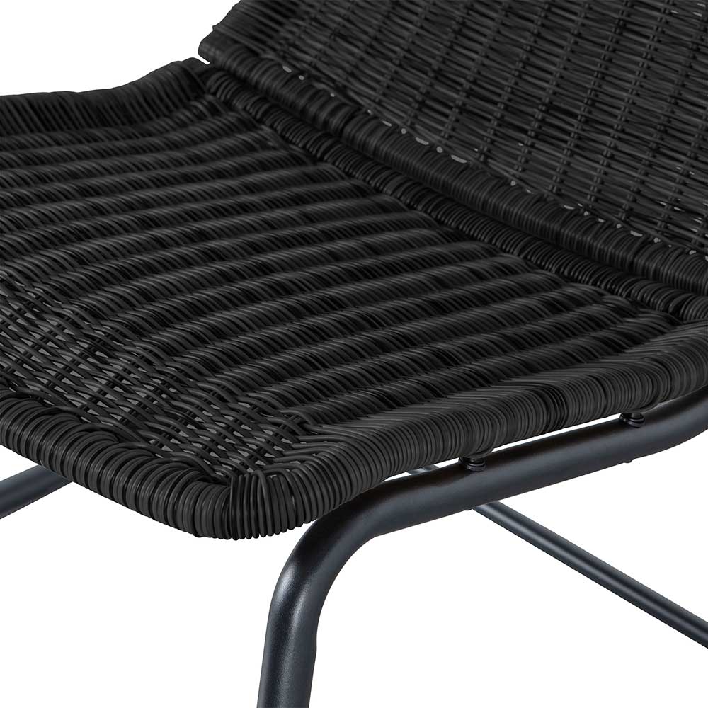 Robustes schwarzes Kunstrattan auf dem stabilen Metallgestell des Outdoor Schaukelstuhls – Vurgos