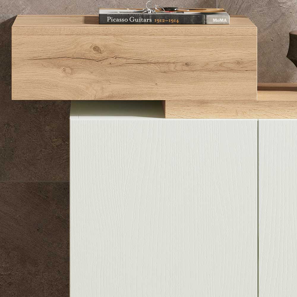 Detail der schwebenden Holzoptik Schublade der Flurkommode mit Maserung – Gangizo