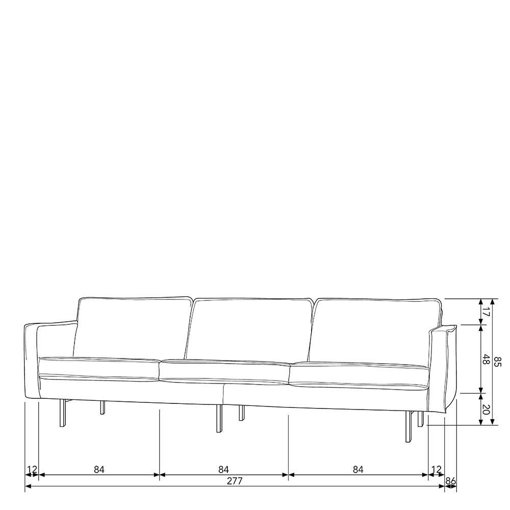 Maße und Abmessungen der Dreisitzer Couch aus recyceltem Leder – Monty