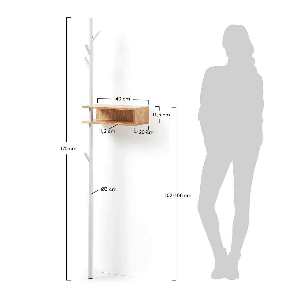 Kompakte Garderobe Rhoen mit 4 Haken und Ablage