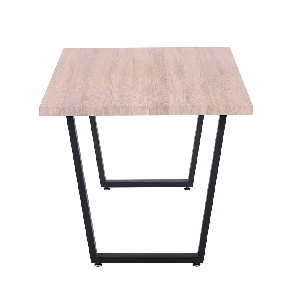 Esszimmertisch 160x90 mit heller Holzoptik Tischplatte und schwarzen Bügelgestellen – Sanjo