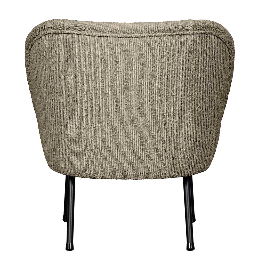 Beigefarbener Boucle Sessel von hinten mit robusten schwarzen Füßen – Laderla