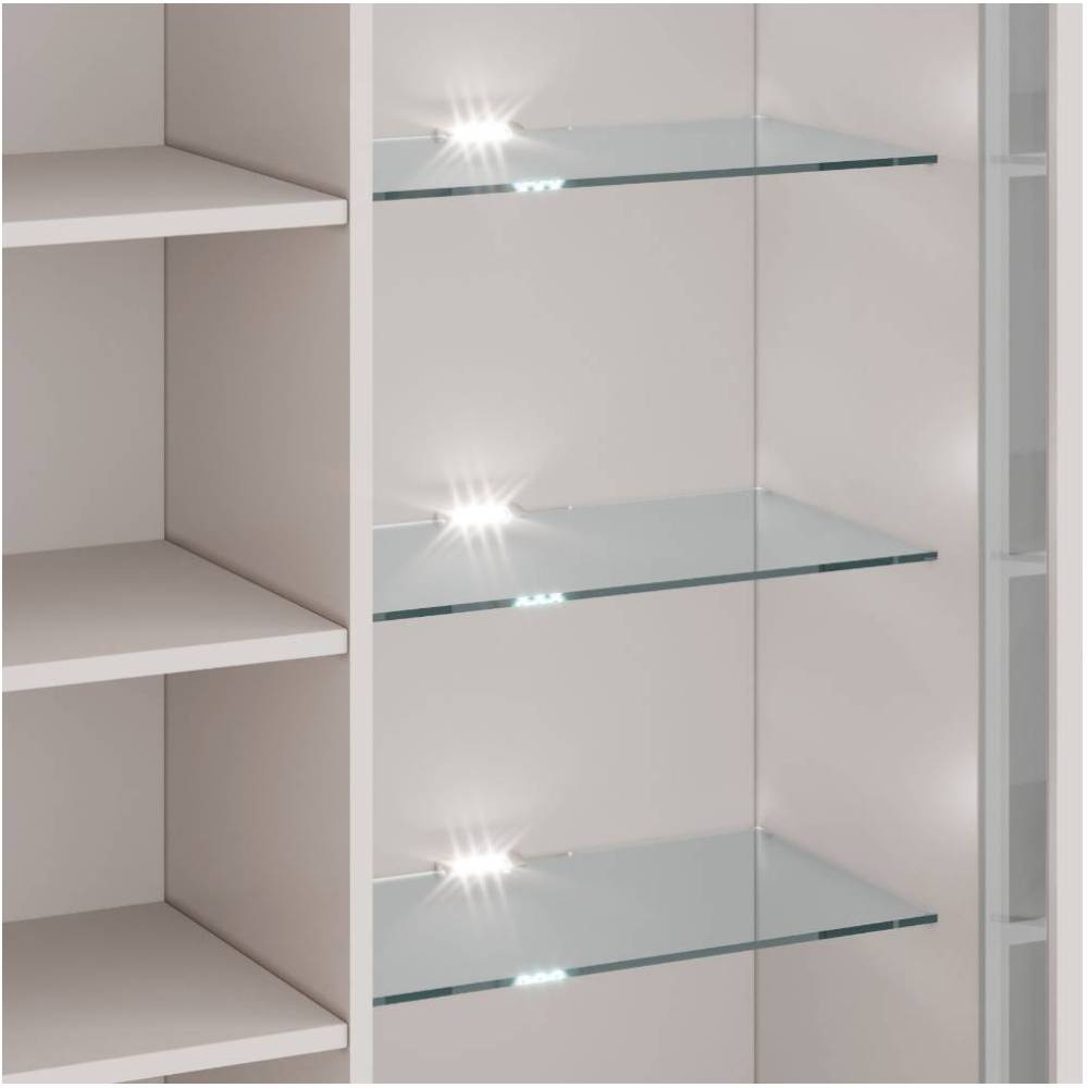 3-türige Highboard Vitrine in Kreideweiß - Loca