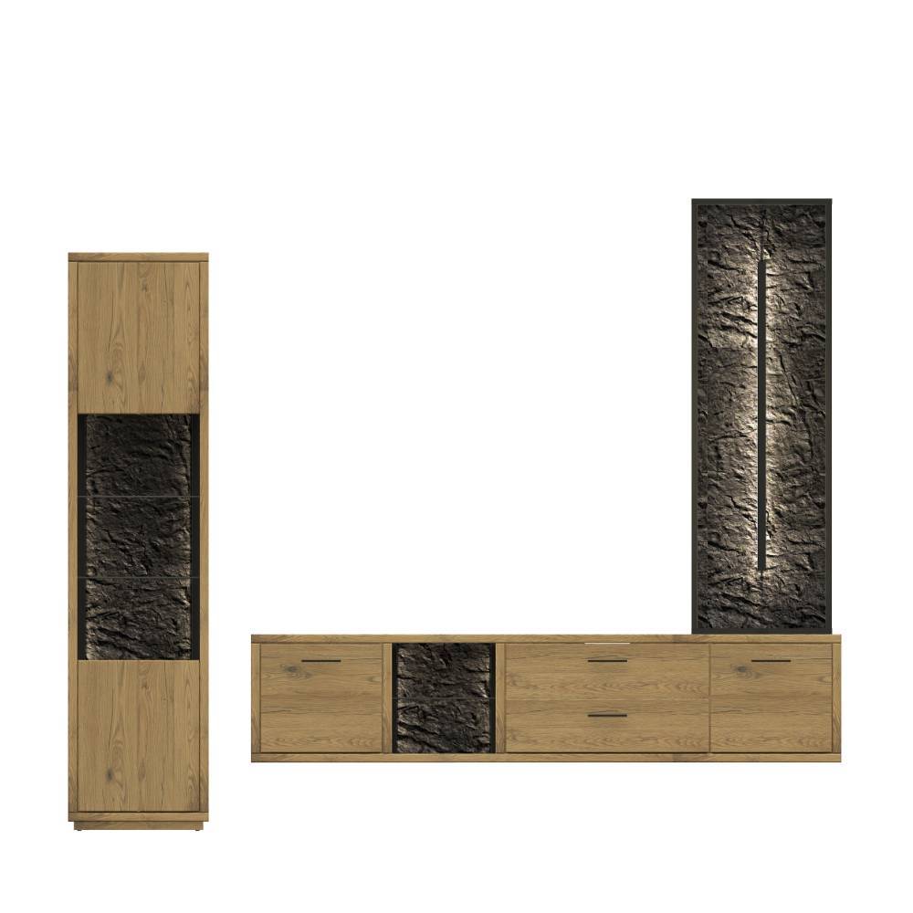 Design-Anbauwand in Wildeiche Bianco - Friburgo (dreiteilig)