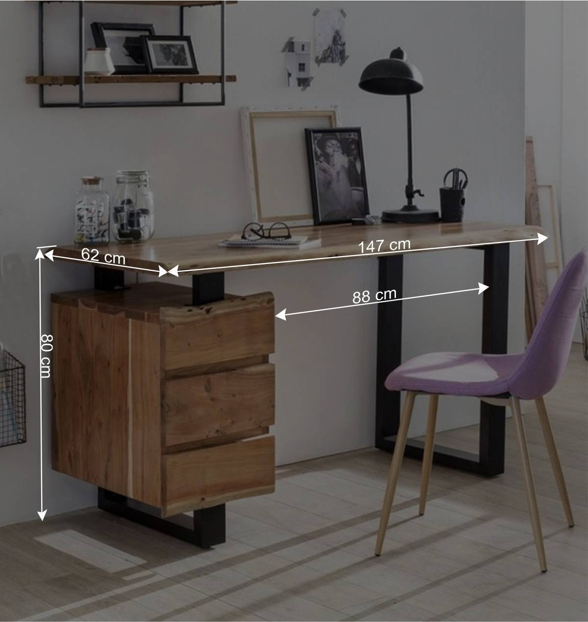 Massivholz Baumkanten Schreibtisch 147x80 - Necrus
