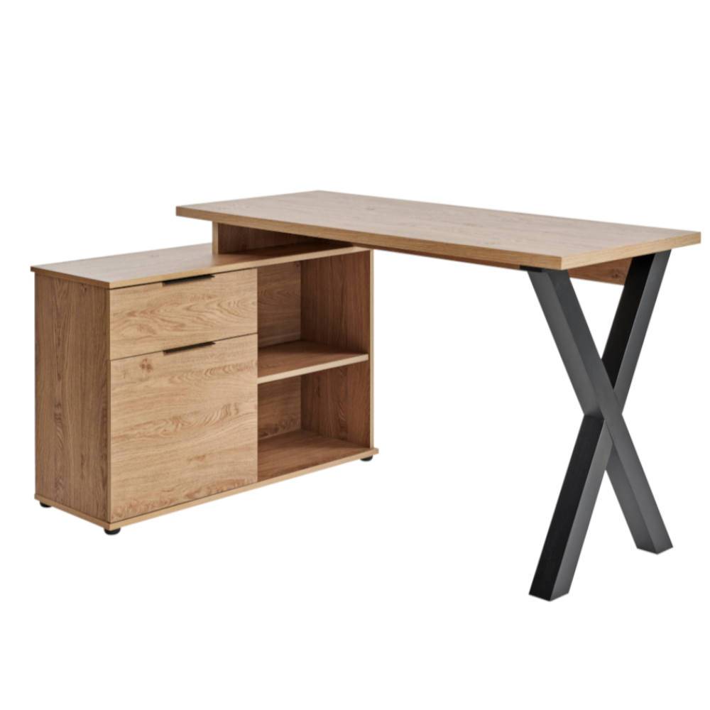 Schreibtisch mit Seitenschrank in Eiche Holzoptik - Embruna