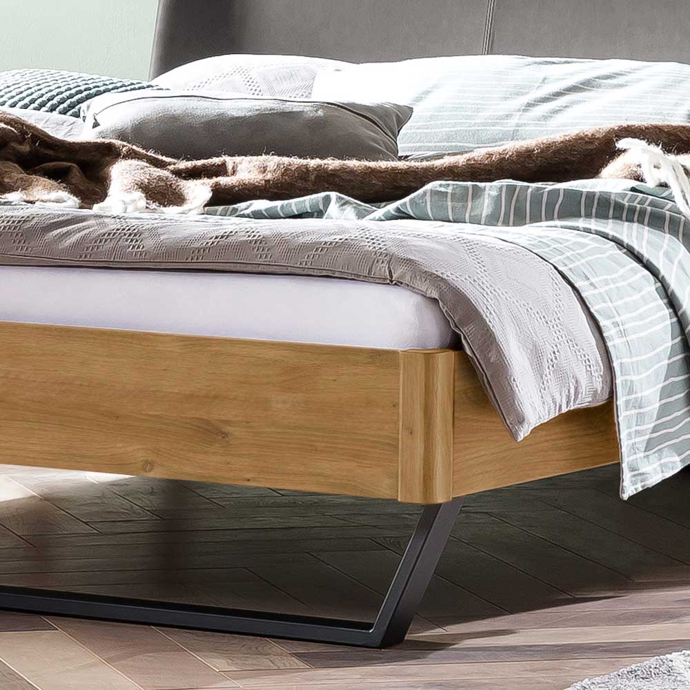 Wildeiche Bett mit Kopfteil Kunstleder - Finca