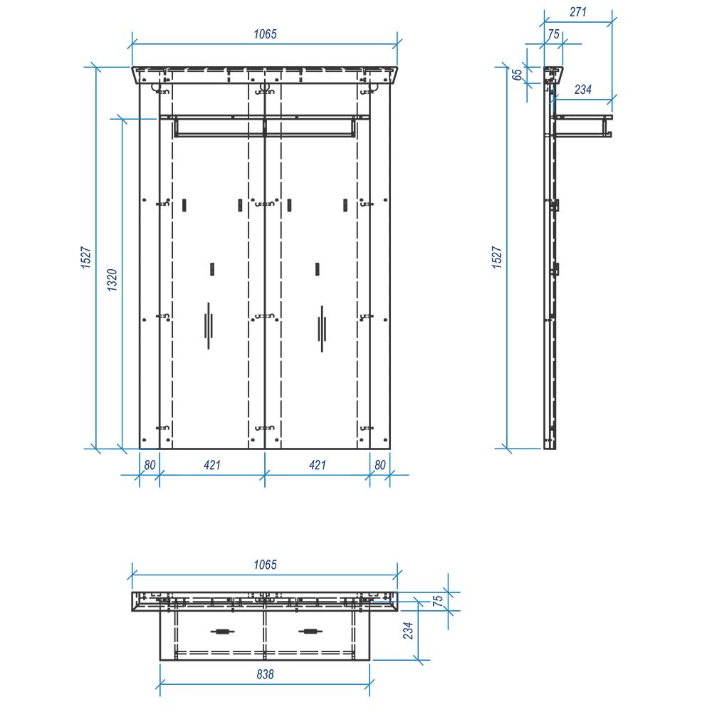 107x153x27 Garderobenpaneel mit 6 Haken - Nedita