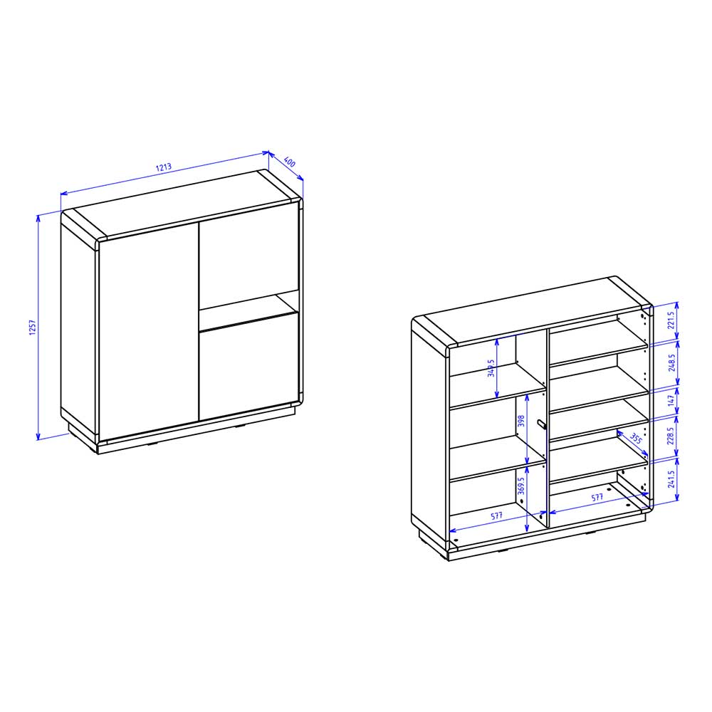 122x126x40 2-türiges Highboard mit Fach - Ilunas