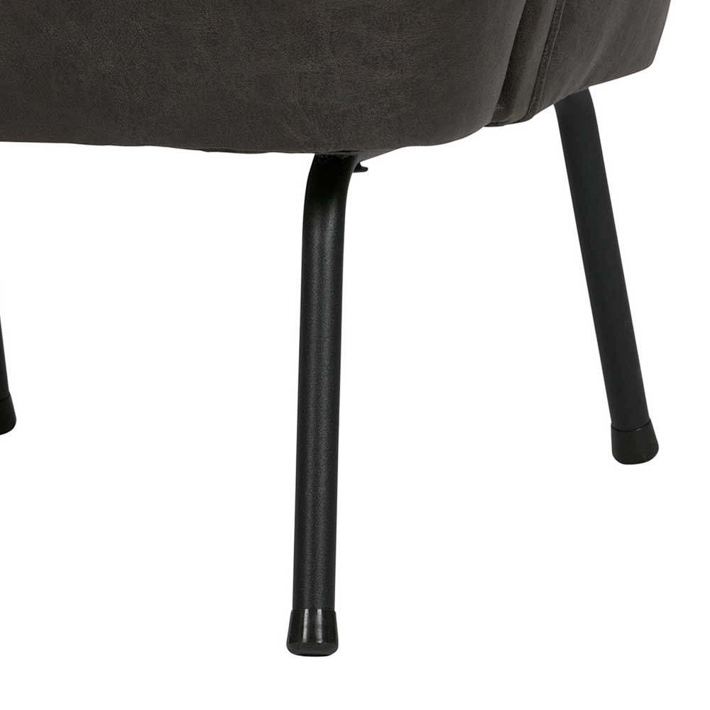 Schlanke, schwarze Metallbeine des Retro-Sessels aus Recyclingleder mit Bodenschonern – Carlot