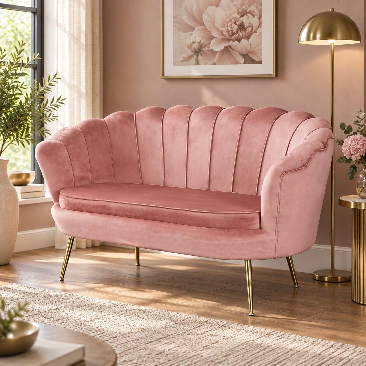 Retro Muschelsofa in Rosa & Gold - Cariba