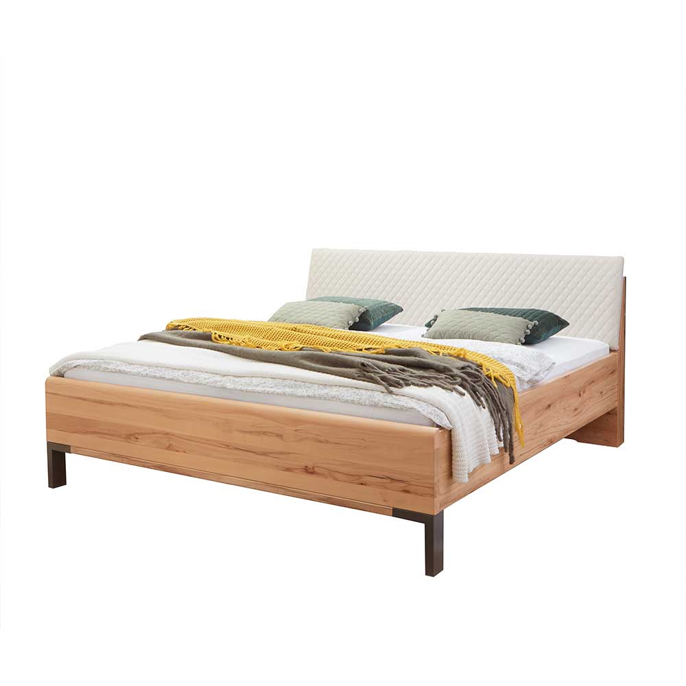 Doppelbett aus Kernbuche mit Polsterkopfteil - Krofun