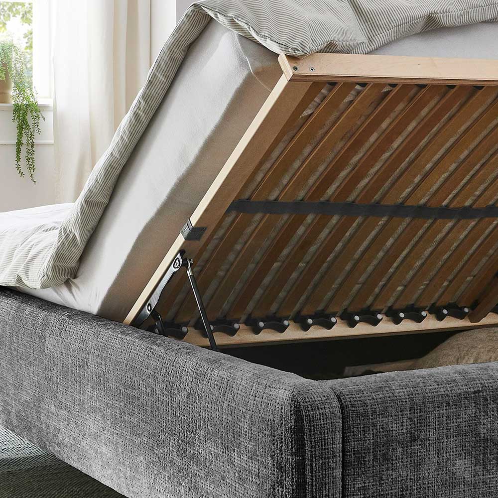 Polsterbett mit Bettkasten in Anthrazit Boucle - Wislama