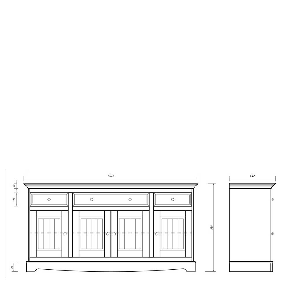 167x85x45 Landhaus Anrichte in Grau & Eiche - Witenga