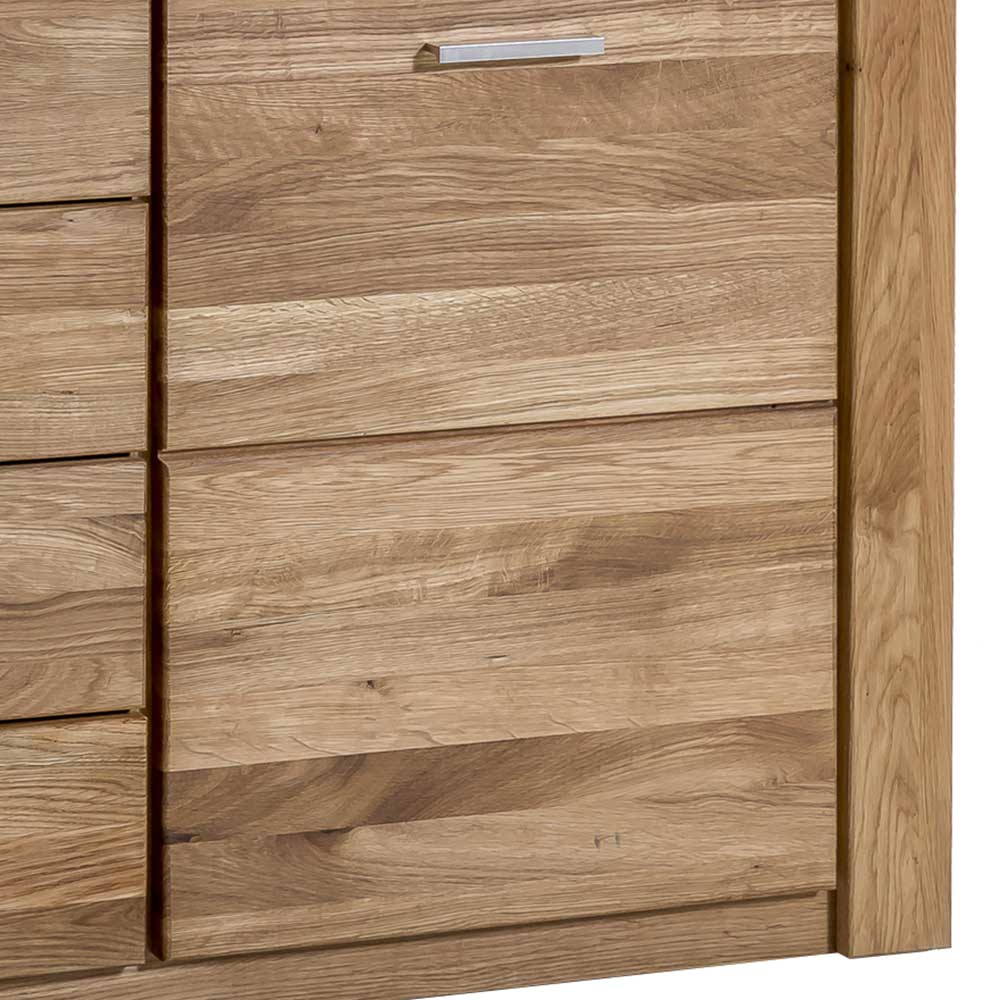 Rechte Seite des Holz Sideboards aus Wildeiche mit zwei großen Schubladen und Griffen – Maila