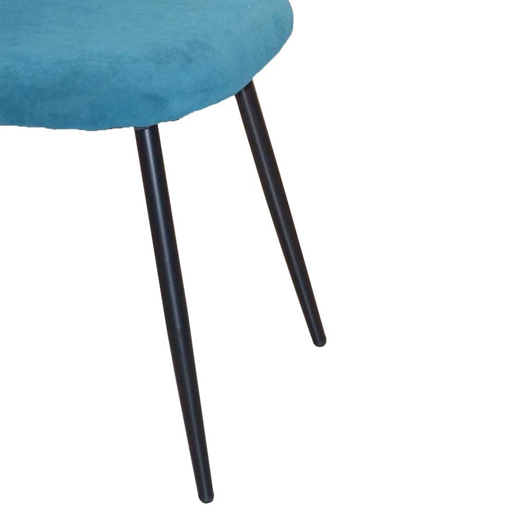 Retro Stühle in Petrol Blau Samt - Alayn (4er Set)