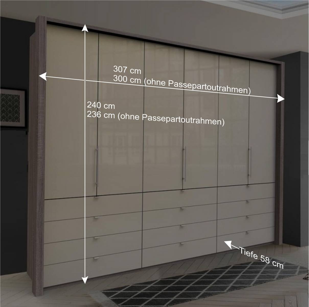 Kombi-Schlafzimmer-Schrank mit 12 Schubladen - Cempino