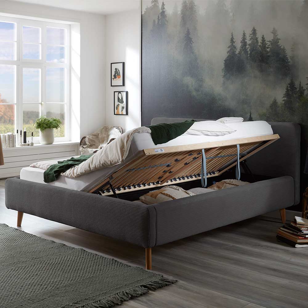 Graues Polsterbett mit Cord Bezug - Danae
