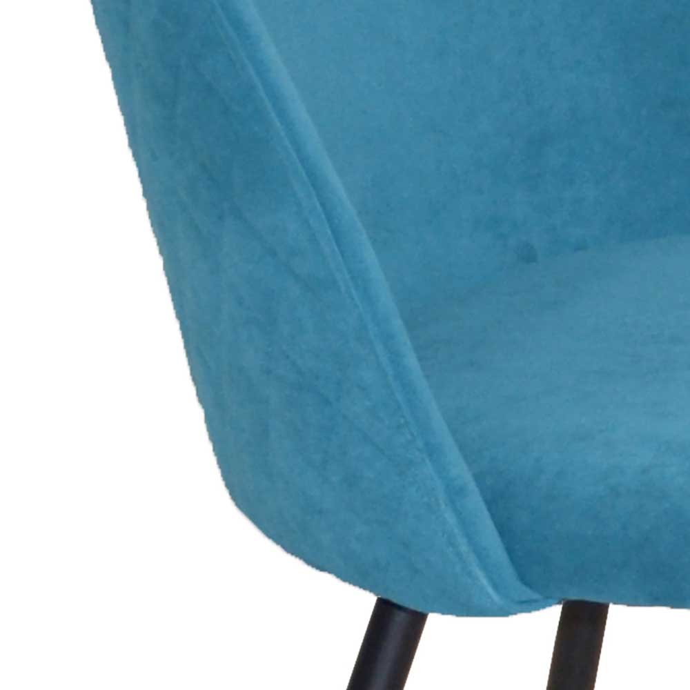 Retro Stühle in Petrol Blau Samt - Alayn (4er Set)