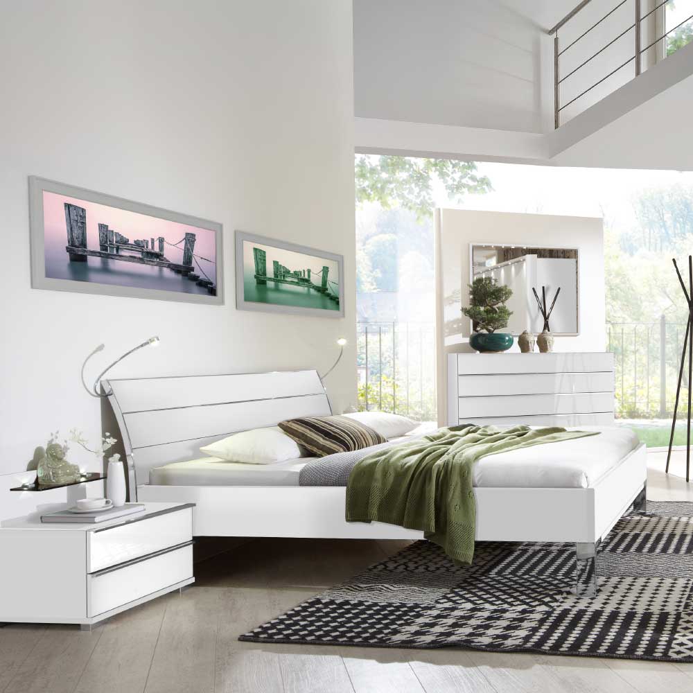 Modernes Schlafzimmer Komplettset in Weiß mit Bett, Nachttisch und Kommode für stilvolles Wohnen – Donpiave
