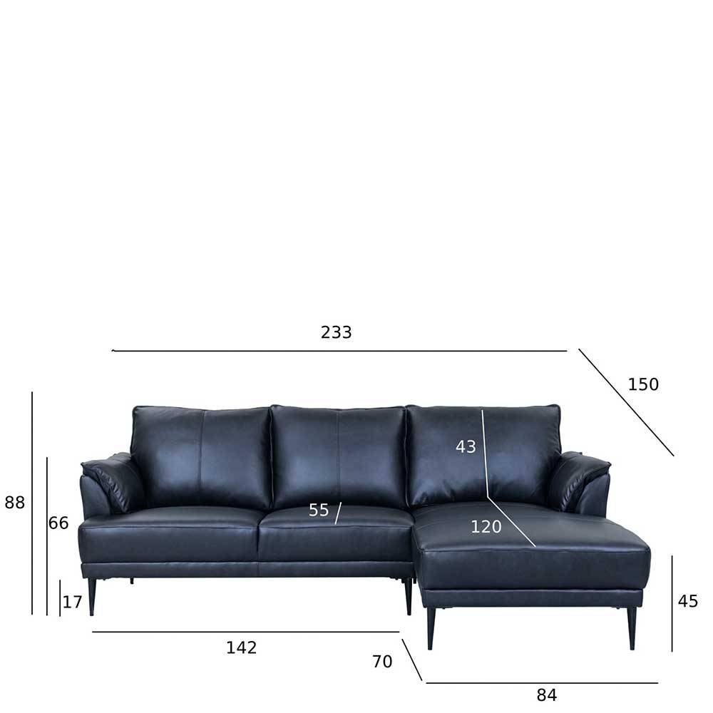 Leder Ecksofa in Schwarz - Lagon