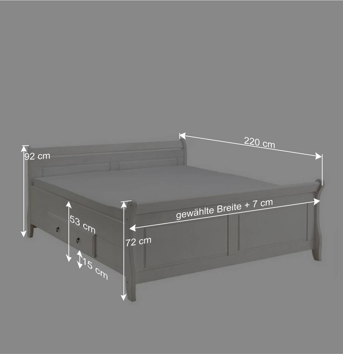 Doppelbett aus Kiefer in Weiß - Kazanova (dreiteilig)