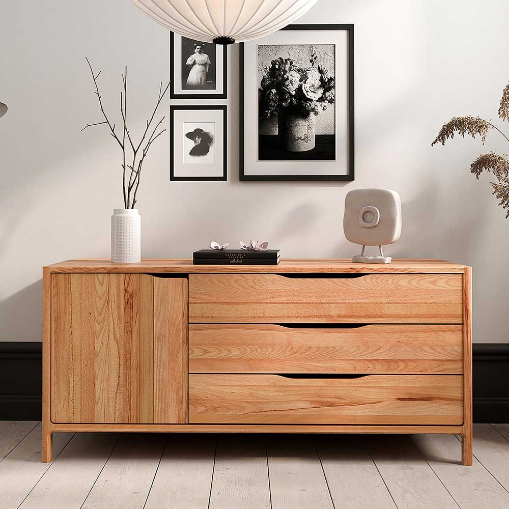 Massives Buchenholz Kombi-Sideboard mit drei Schubladen und einer Tür – Lana