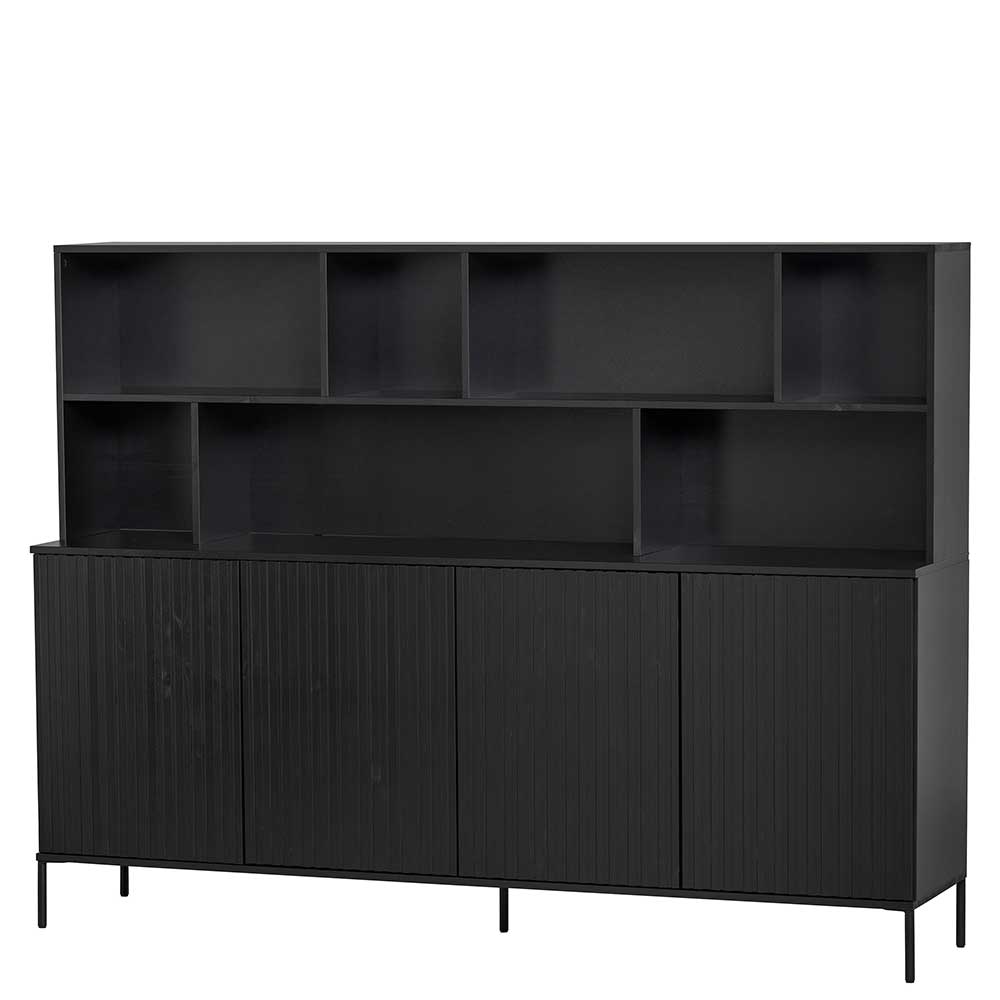 Schwarzes Skandi Sideboard mit integriertem Regal und Lamellentüren für mehr Stauraum – Princiva