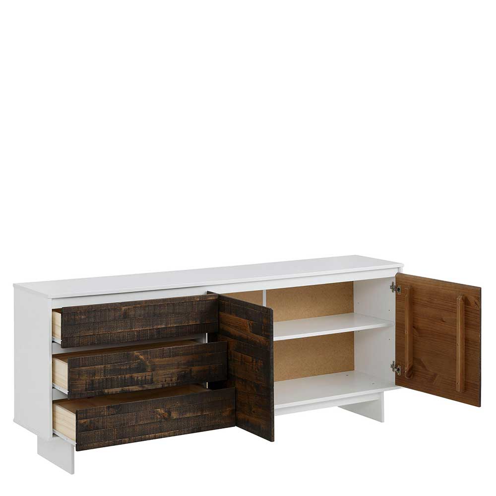 165x68x35 Sideboard in Weiß & Kiefer dunkel - Chihu