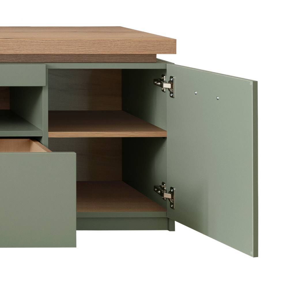 Design Wohnwand in Graugrün und Eiche - Kwin (dreiteilig)