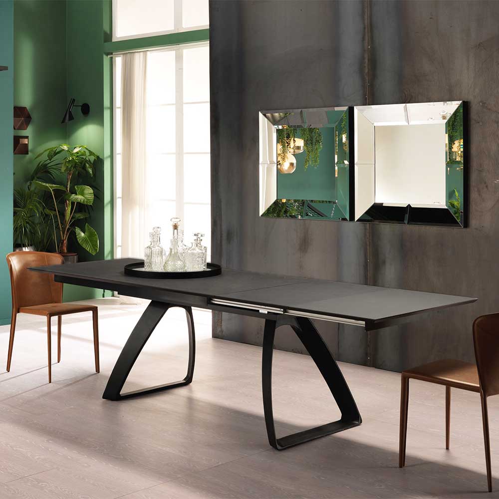 Verlängerbarer Designtisch in Grau & Schwarz - Tilan