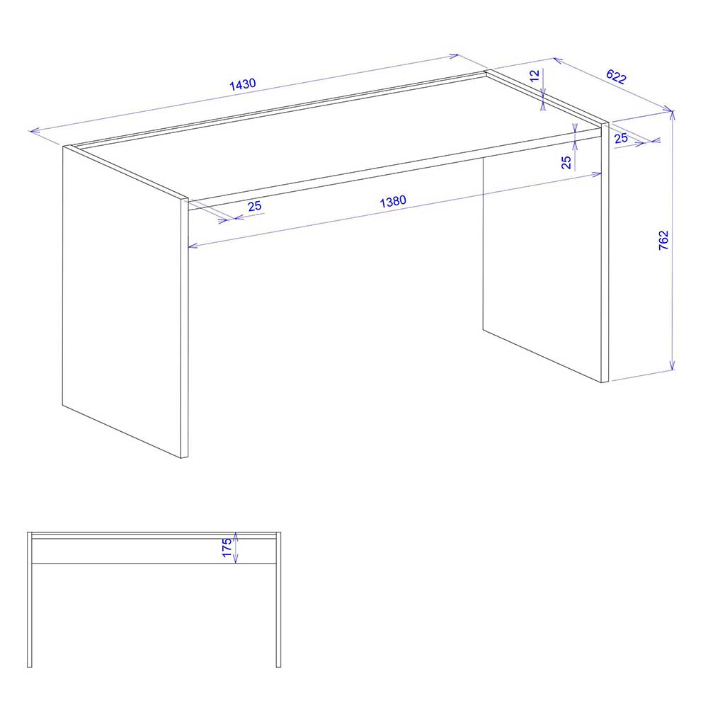 143x63 cm Schreibtisch in Wildeiche Optik & Anthrazit - Ahilav