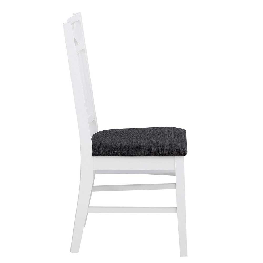 Weißer Holzstuhl mit Stoffsitz - Lugano (2er Set)