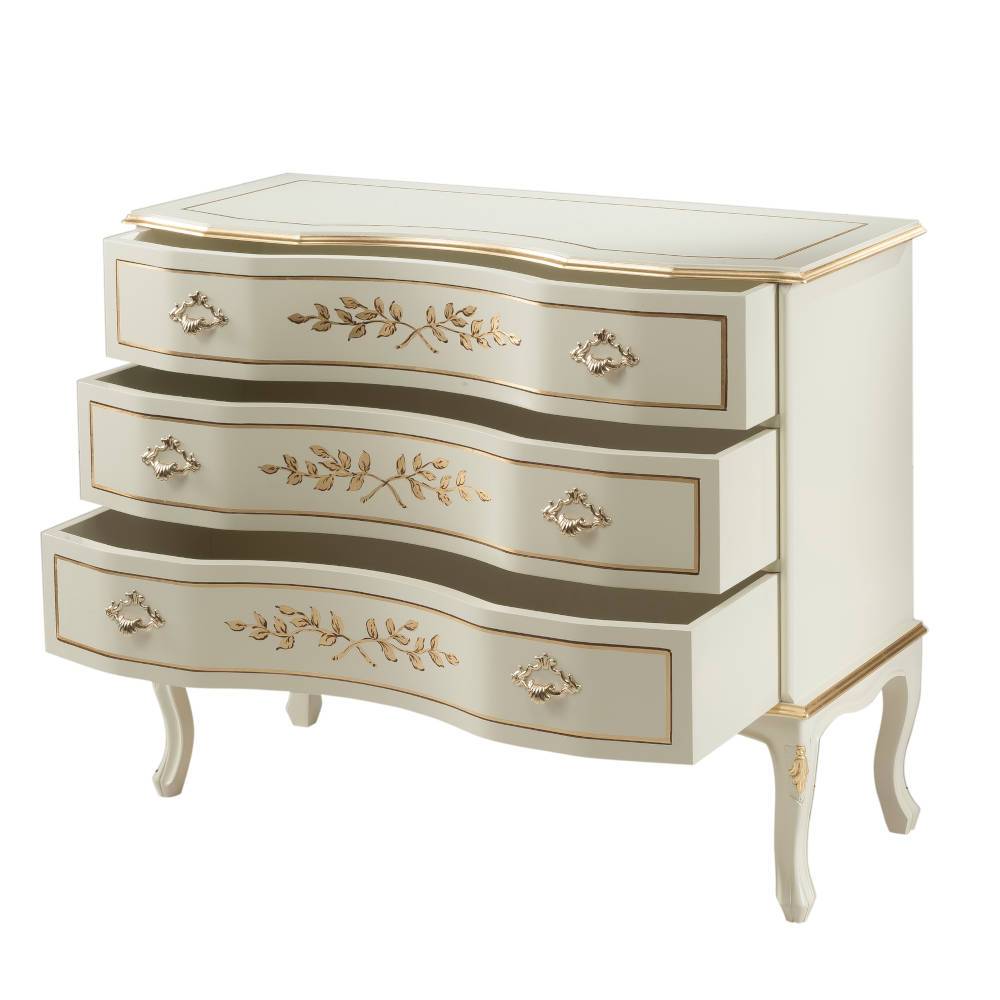 Barock Kommode 88x74x37 cm cremefarben mit drei verzierten Schubladen – Iviada