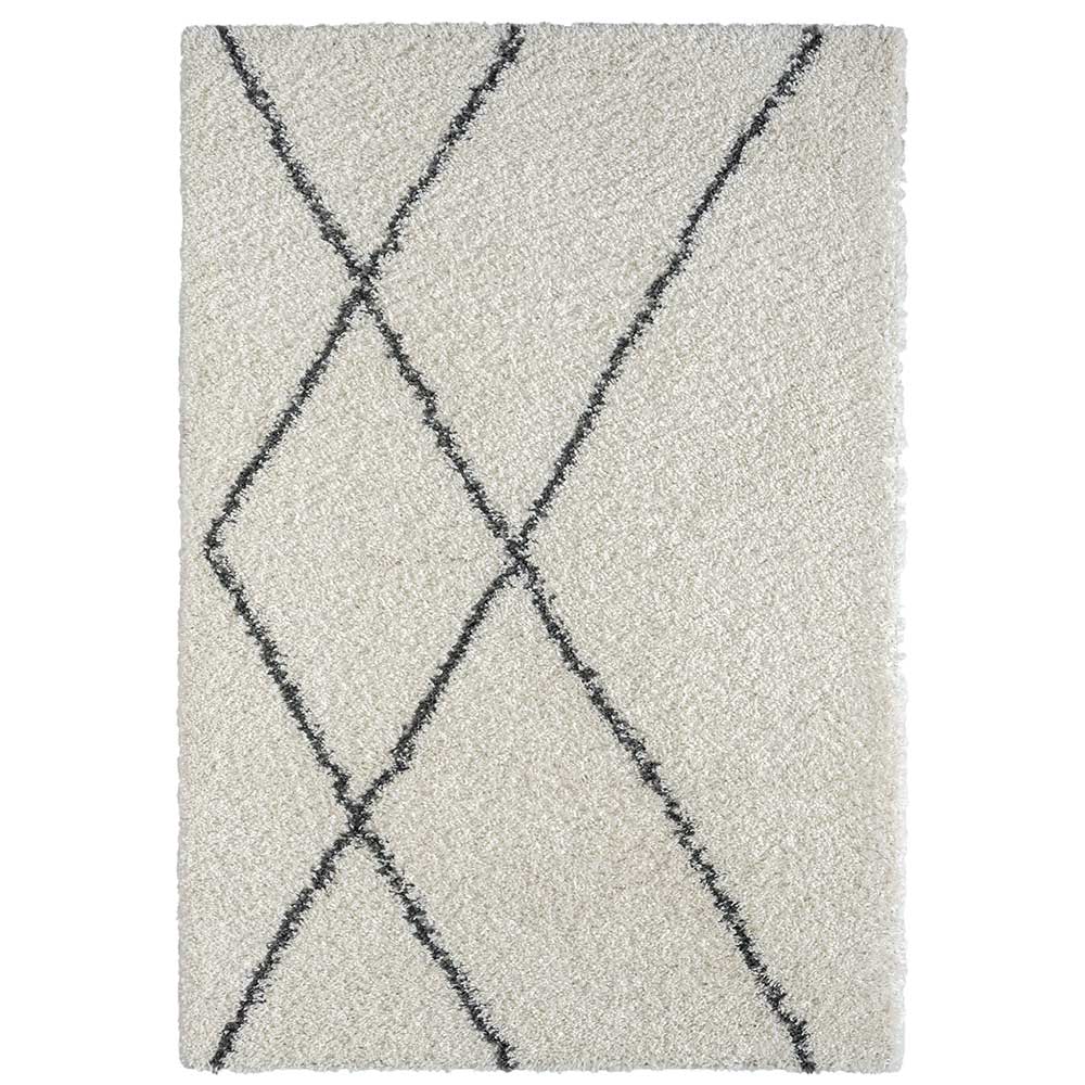 Hochflor Teppich in Creme und Schwarz - You