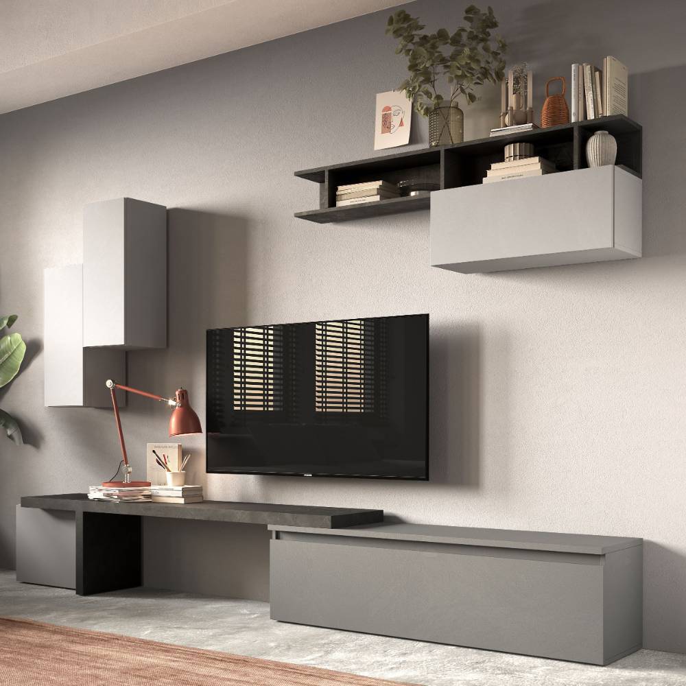 Design-Wohnwand in Graunuancen - Vutega (siebenteilig)