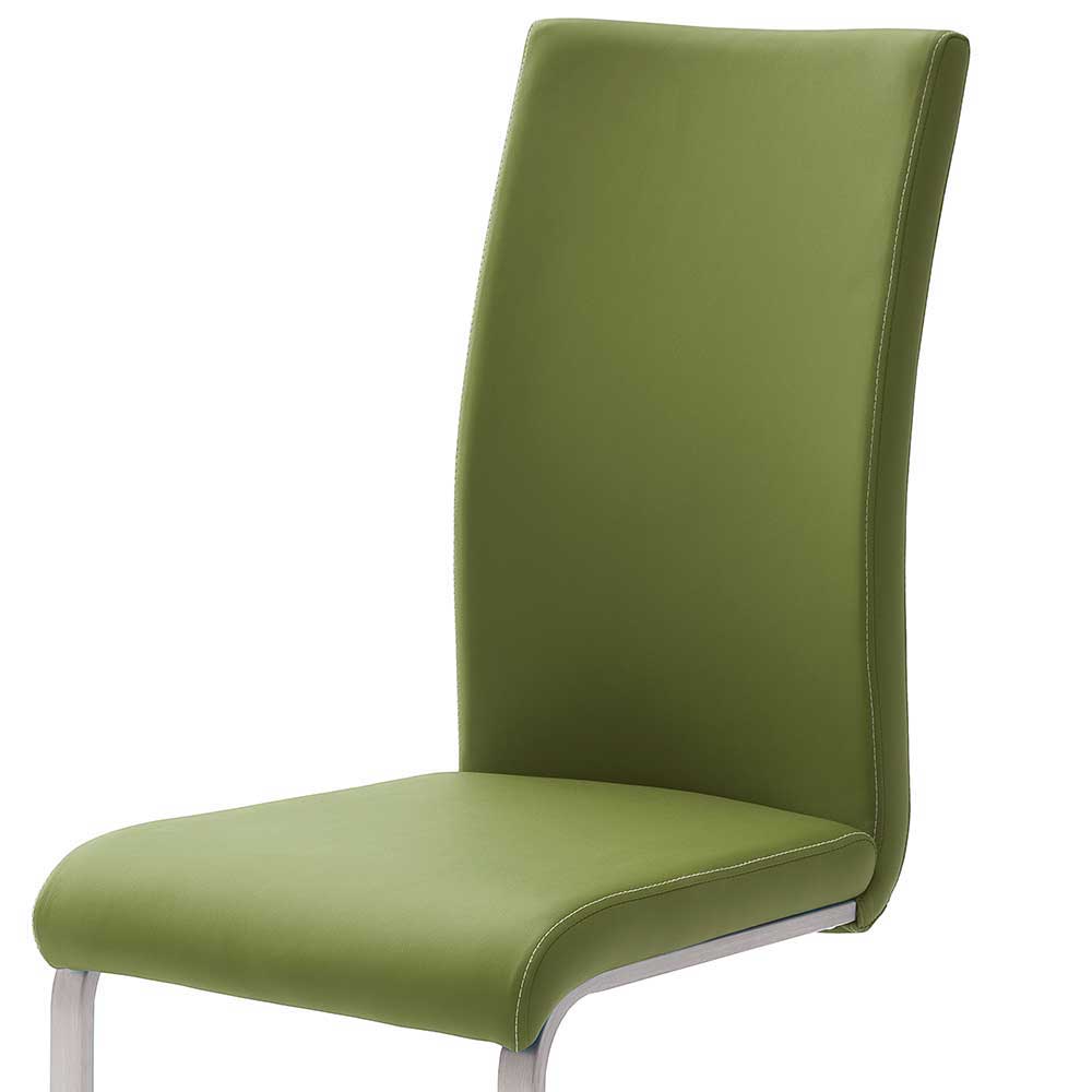 Esstischstuhl in Olivgrün Kunstleder Gerimia mit Edelstahl Schwinggestell (4er Set)