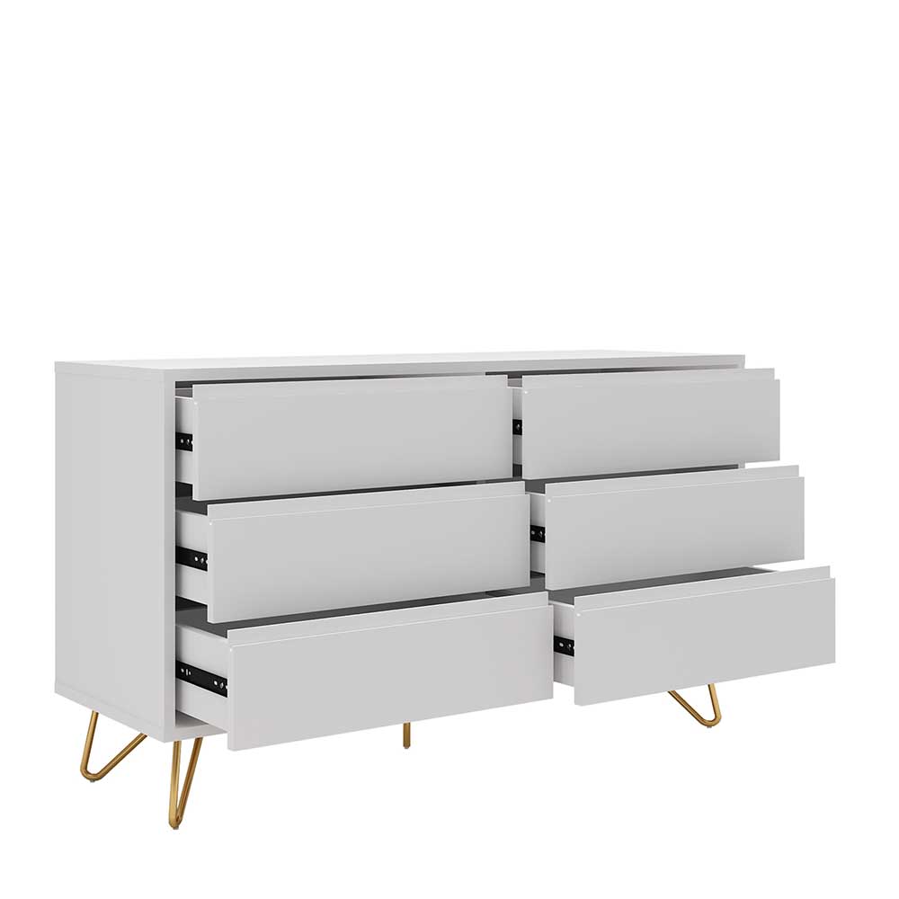 120x70x40 Weiße Kommode mit Metallfüßen in Gold - Pestrov