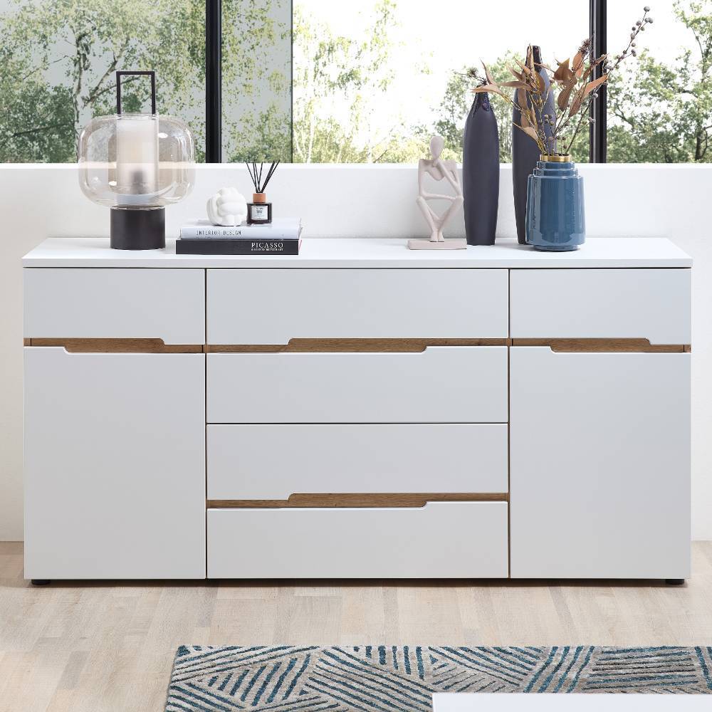 Sideboard in Weiß und Holzoptik Eiche - Anesto