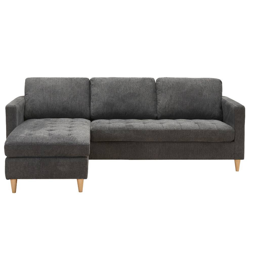 Ecksofa in Dunkelgrau und Holz Natur - Comota