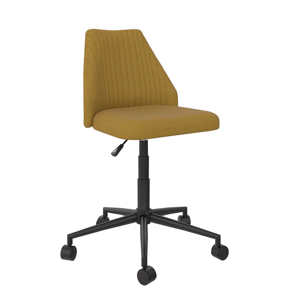 Gelber Bürodrehstuhl aus Stoff mit modernem Design und Rollen perfekt fürs Home Office – Taba
