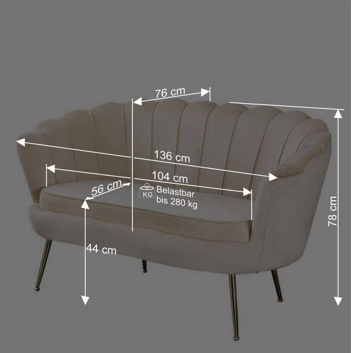 136x78x76 Retro Sofa im Muschel Design - Abboras